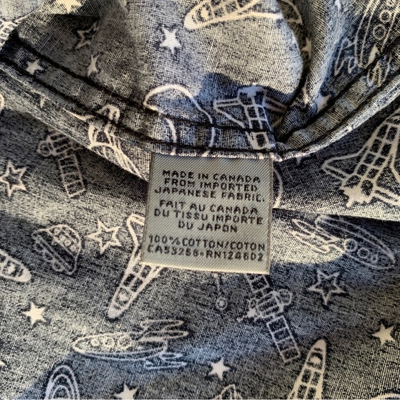 Naked And Famous Denim Button Down Shirt Mens Large Spaceship All Over Print - Picture 6 of 9